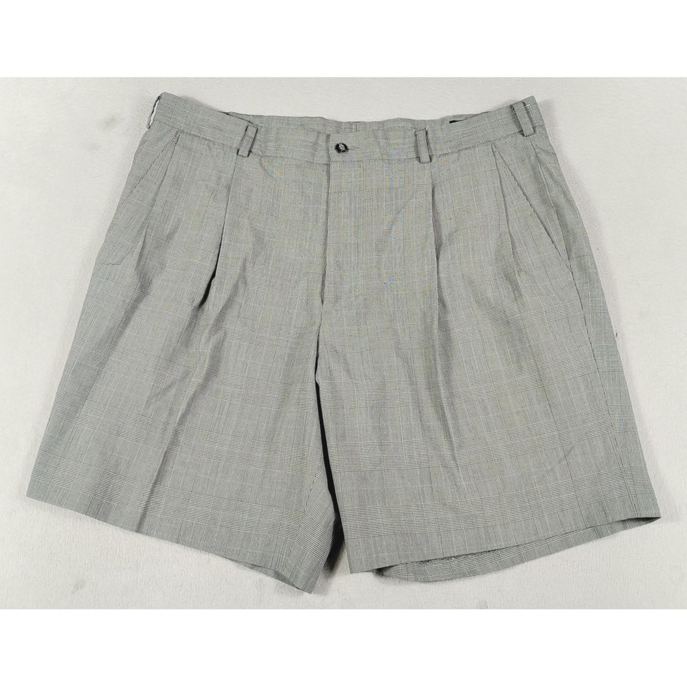 IZOD Shorts Mens 40 Gray Check Microfiber Pleated Front Chino Casual Summer